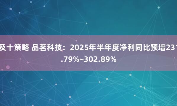 及十策略 品茗科技:2025年半年度净利同比预增231.79%~302.89%